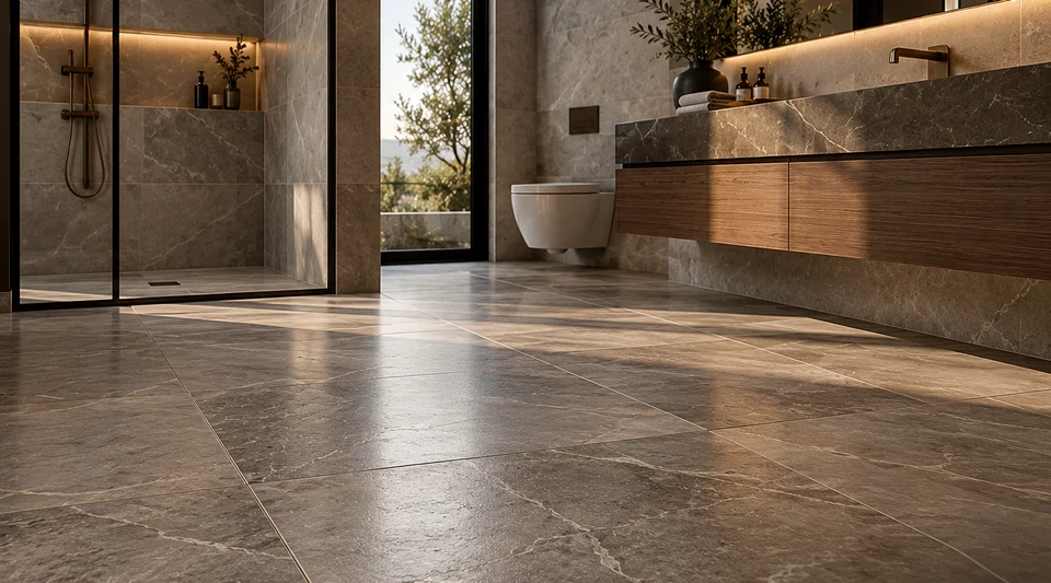 Large format tile in a refined bathroom